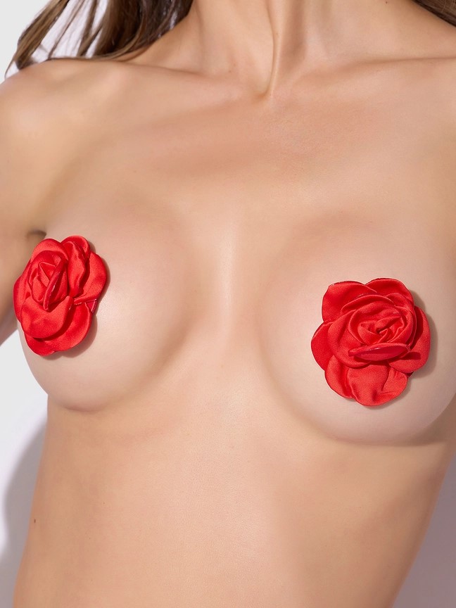 Red Satin Floral Pasties