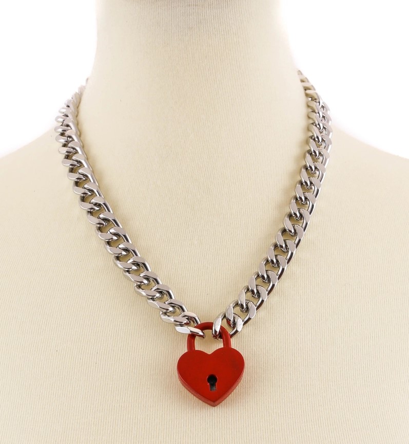 Chain Heart Padlock Necklace Red