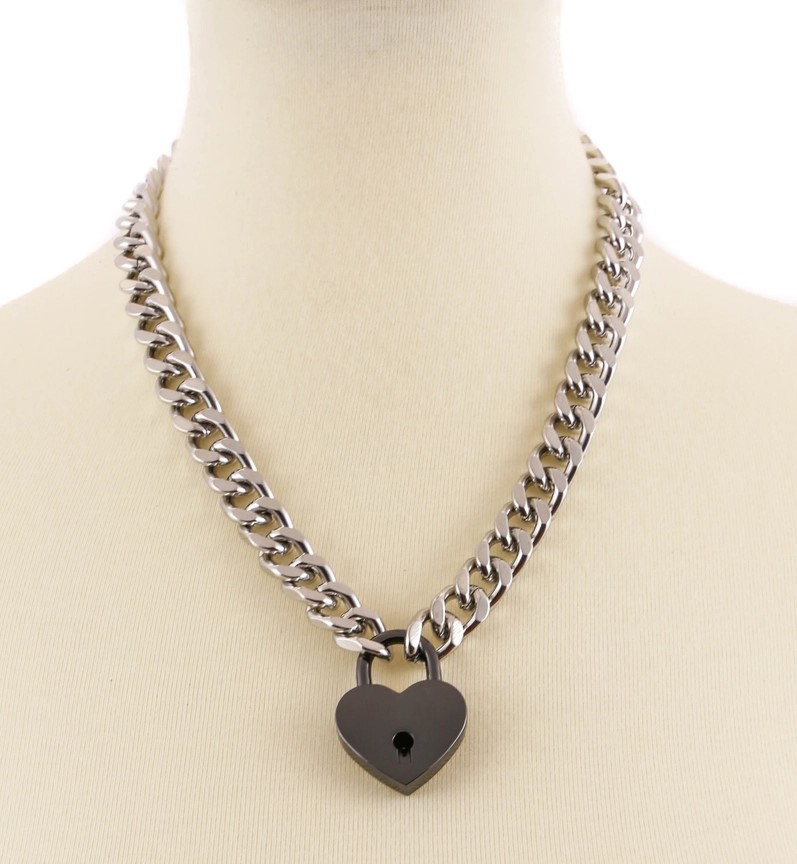 Chain Heart Padlock Necklace BLK