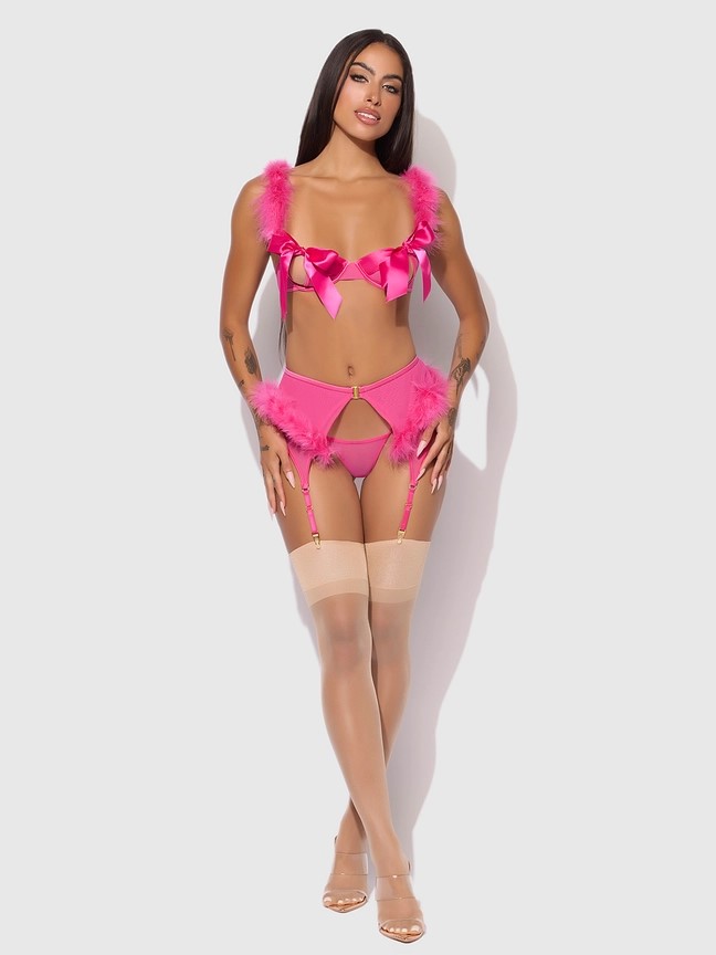 Mesh Openable Bra, Garter, & G-String Set 1X/2X