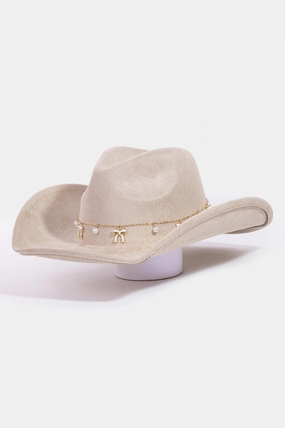 Ribbon/Pearl Chain Cowboy Hat